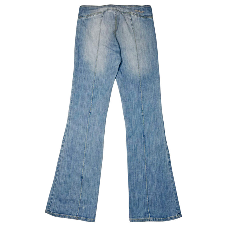 Y2K LOW RISE SILVER BUCKLE FLARED JEANS