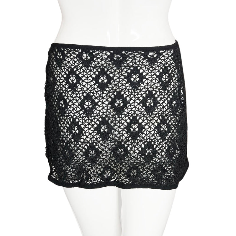 1970's Black Crochet Wrap Mini Skirt