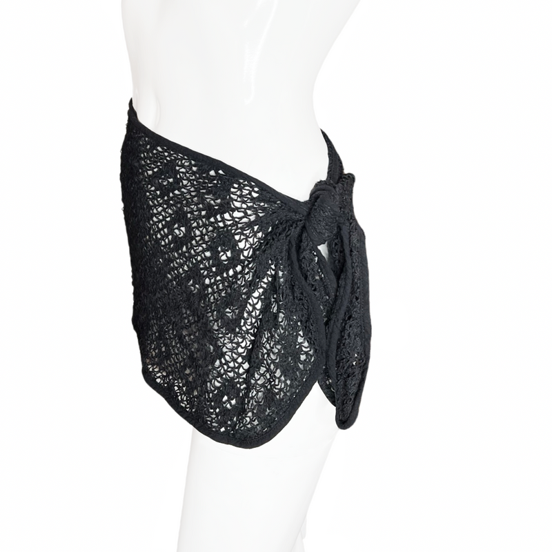 1970's Black Crochet Wrap Mini Skirt