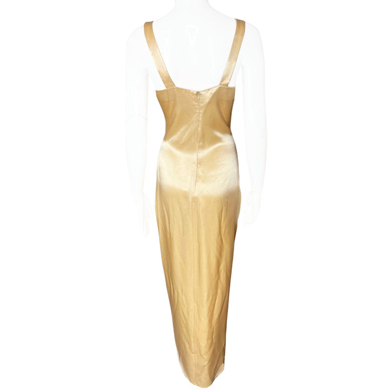 70's / 80's Peach Silk Bustier Long Slit Dress - M