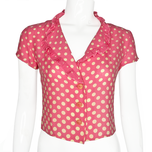 Anna Sui Pink Ruffle Polka Dot Blouse - 2