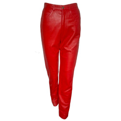 1980's Bergdorf Goodman Red Lambskin Pants - 4
