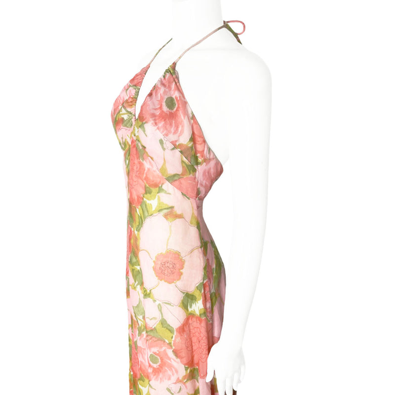 1970s Pink Floral Halter Dress - S