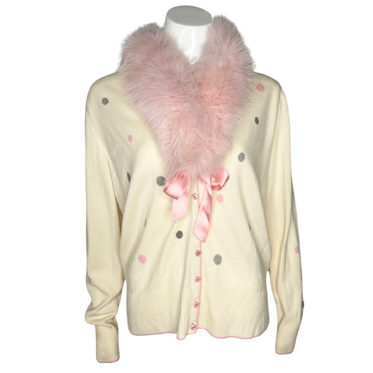 Escada Pink Fur Polka Dot Cardigan - 44
