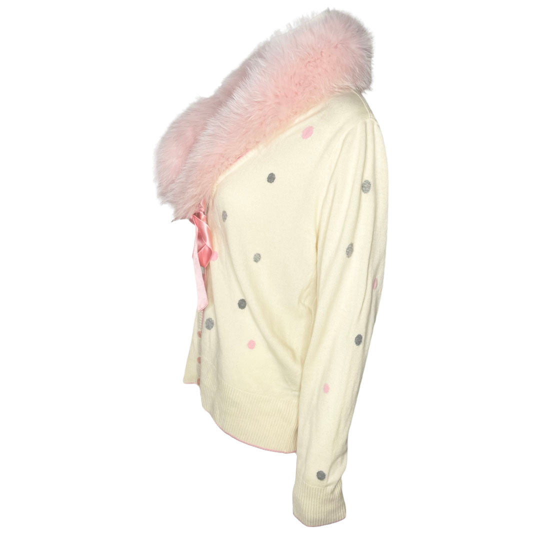 Escada Pink Fur Polka Dot Cardigan - 44