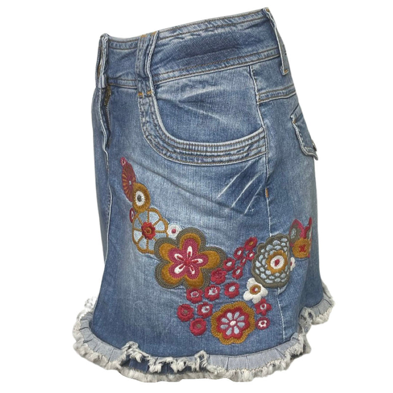 Moschino Floral Embroidered Denim Skirt