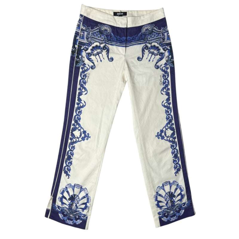 Roberto Cavalli Cropped Blue & White Printed Pants - 38