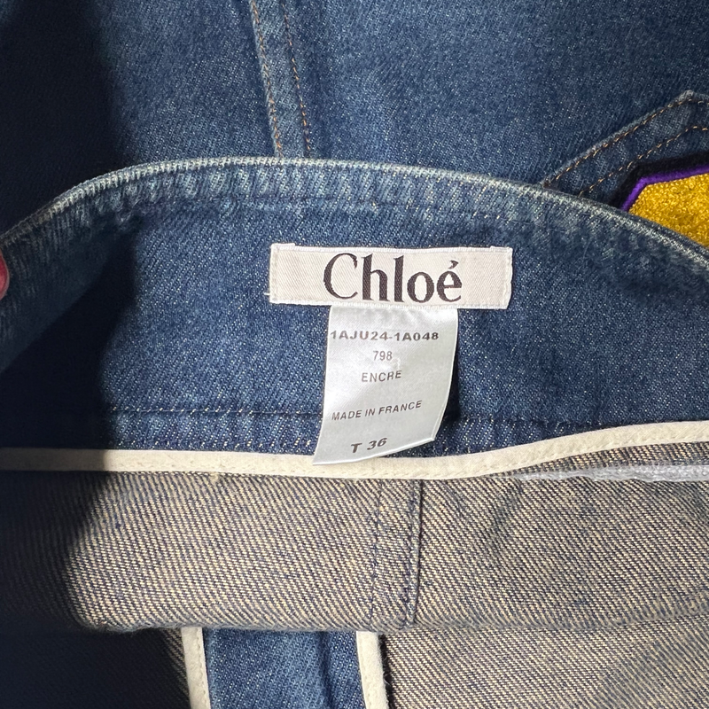 Chloe 2003 Denim Yellow Patch Skirt - 36