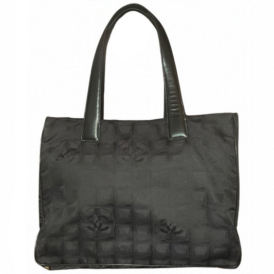 Black Chanel Travel Line Logo Tote