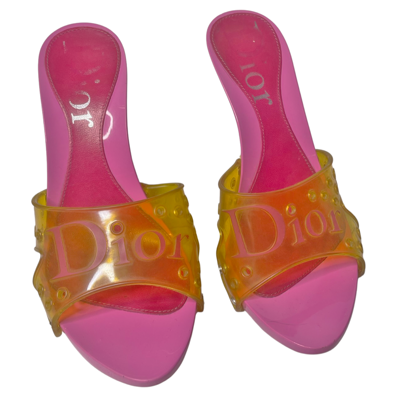Christian Dior Pink Jelly Platform Heeled Mules 35 Angeles Vintage