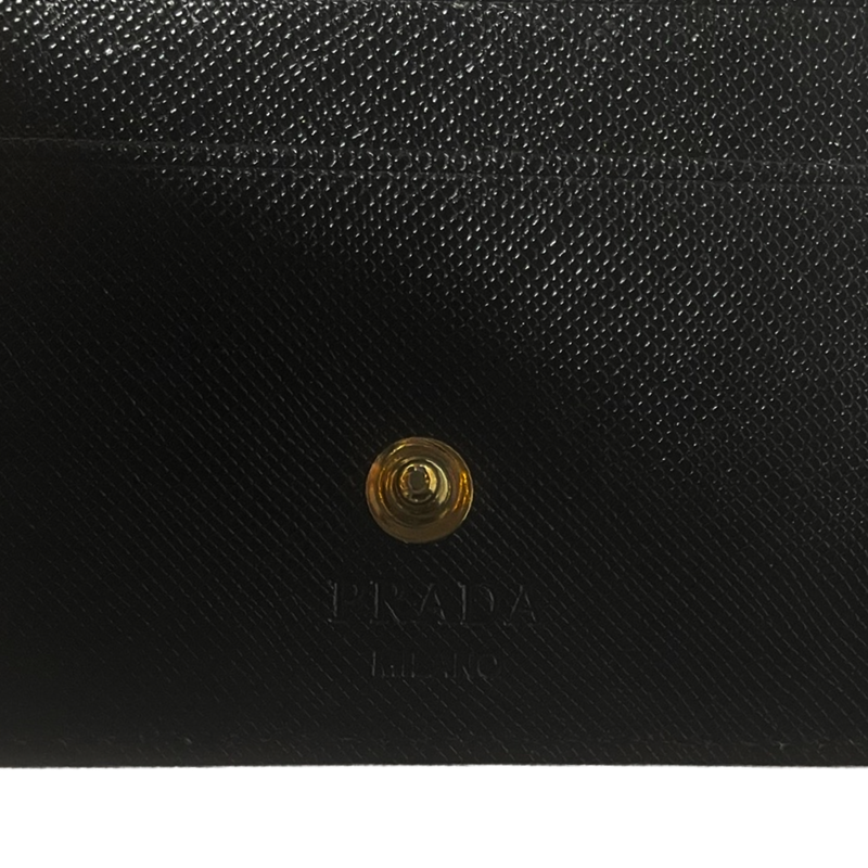 Prada Black Folding Zip Triangle Logo Plate Saffiano Leather Wallet