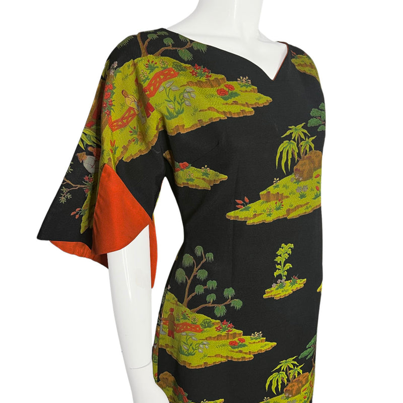 1940's Asian Garden Hawaiian 3/4 Sleeve Dress