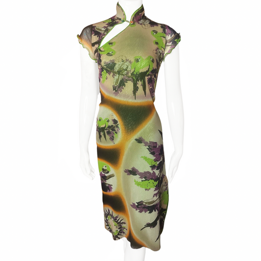 Jean Paul Gaultier Mesh Cheongsam Style Parrot Dress - M