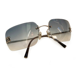 Chanel Rimless Gradient Blue Lens Crystal CC Logo Sunglasses