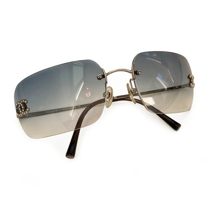 Chanel Rimless Gradient Blue Lens Crystal CC Logo Sunglasses