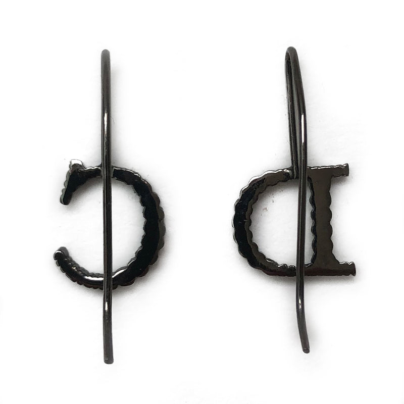 Christian Christian Dior CD crystal letter drop Earrings with Hanging single hook that slips through ear and gunmetal-tone crystals set into the CD Letters Color: Gunmetal Drop earring design Length (cm) 3cm Width (cm) 1.5cm