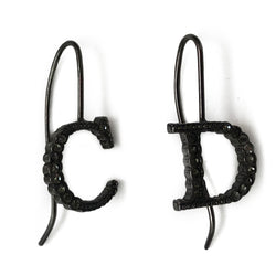 ChristianChristian Dior by John Galliano CD crystal letter drop Earrings with Hanging single hook that slips through ear and gunmetal-tone crystals set into the CD Letters Color: Gunmetal Drop earring design Length (cm) 3cm Width (cm) 1.5cm