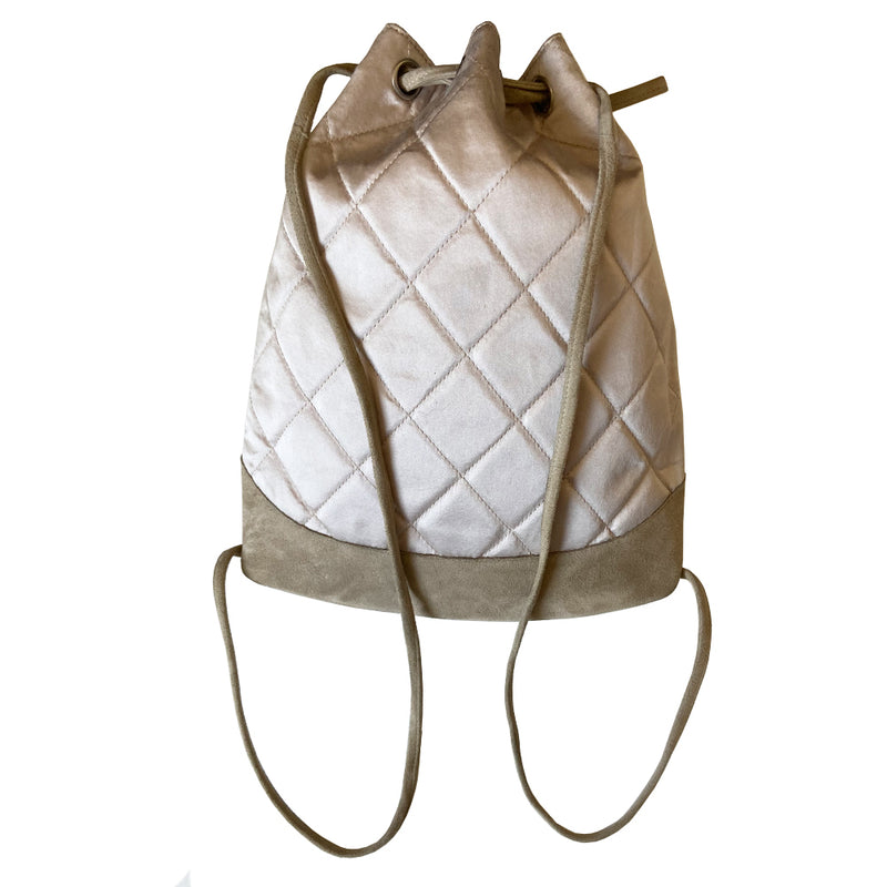 Chanel Quilted Satin and Suede Drawstring Backpack