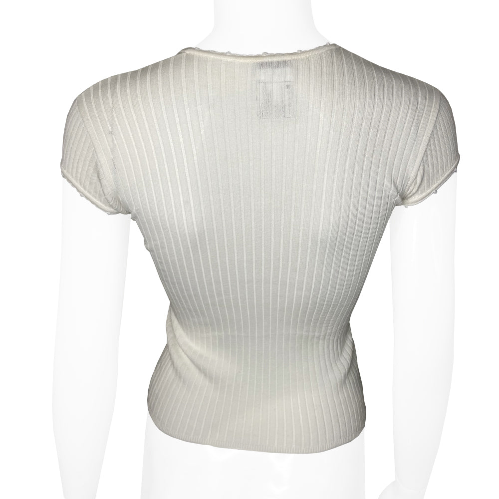 Chanel Rib Knit Perforated CC Logo Short Sleeve Top - XS
