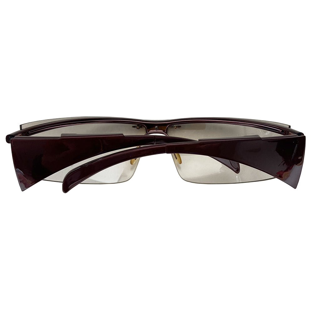Chanel rare wrap around burgundy top frame sunglasses by Karl Lagerfeld for Chanel with 2 grey tinted lenses attached and burgundy arms with thick removable side panels. Model: 6001-Z. Made in Italy 