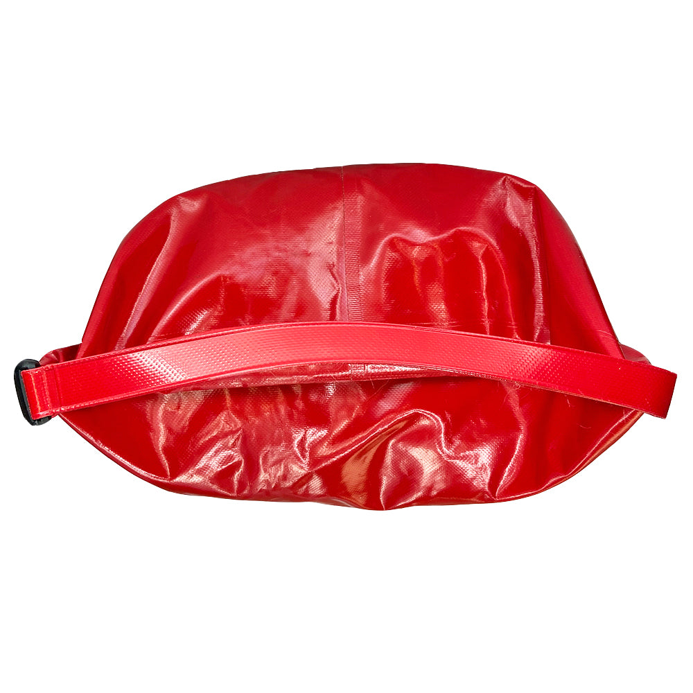 Chanel red vinyl tote by Karl Lagerfeld for Chanel 2000-2002 with matching vinyl handle that clips at one end White CC printed center front logo. Folding top access to large capacity open vinyl interior. Made in France 