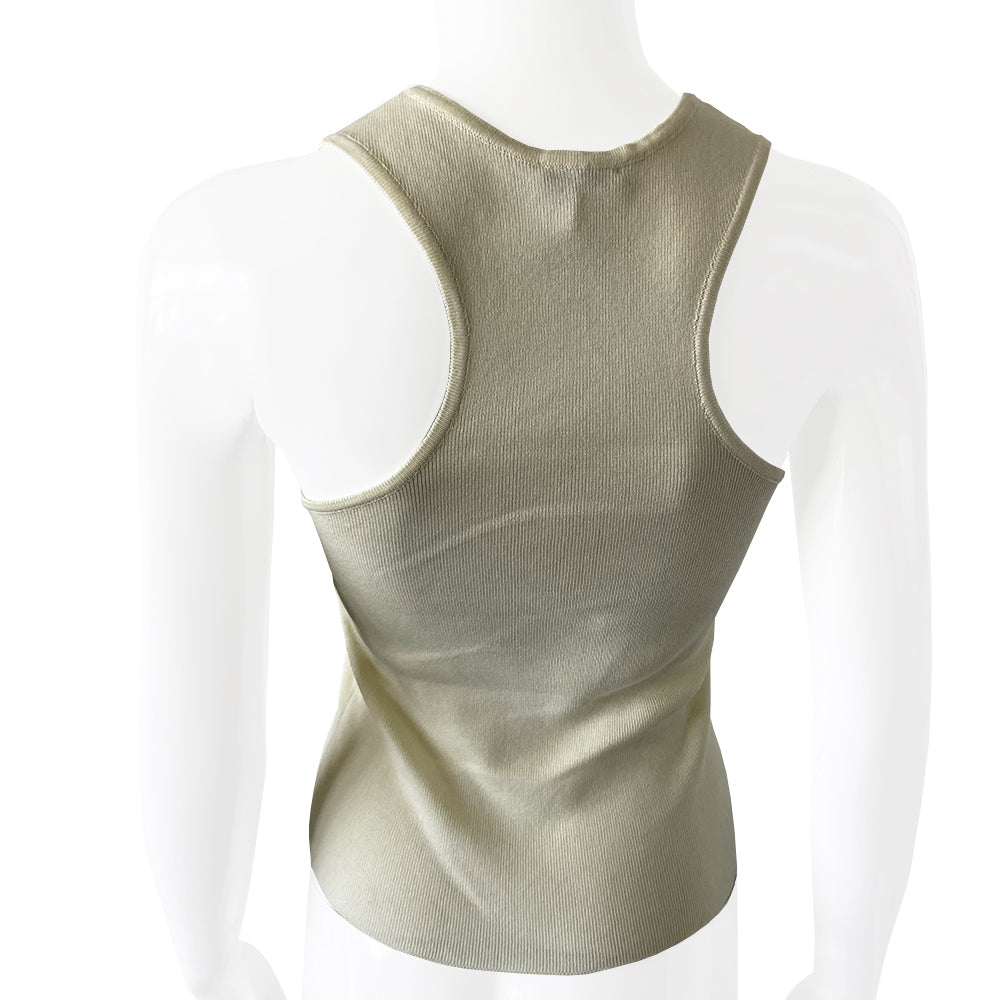 Chanel square neck white logo tank by Karl Lagerfeld for Chanel Spring 2001. Fine rib knit tank with square neckline Interlocking silver-tone front box CC logo. Fabric 100% cotton  Size: FR 36 Made in France 
