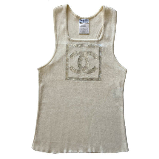 Chanel Square Neck CC Silver Logo 2001 Runway Tank - XS