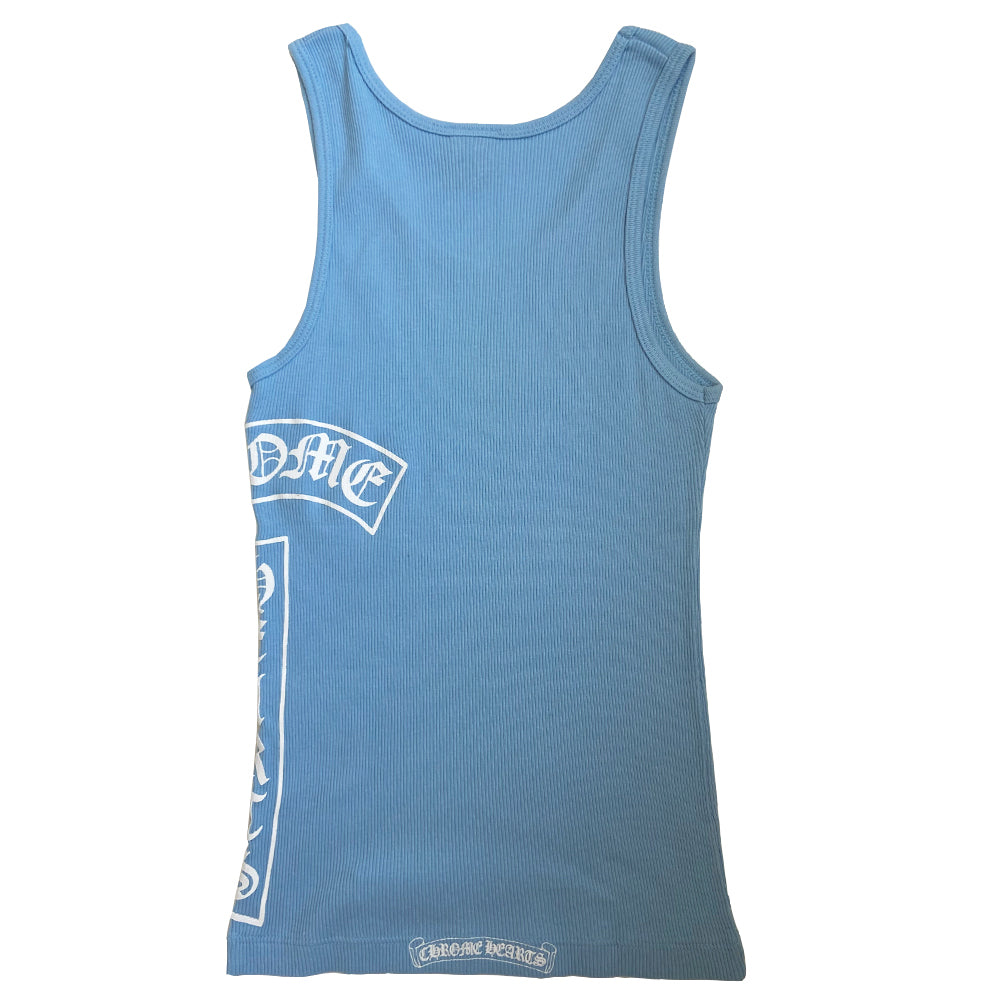 Chrome Hearts pastel blue cross tank from early 2000’s with cross at chest with Chrome Hearts logo at side, logo scroll at bottom back hem. Size: M. Made in USA 