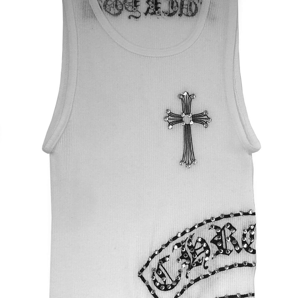 Chrome Hearts Double Swarovski Crystals Ribbed Tank - S