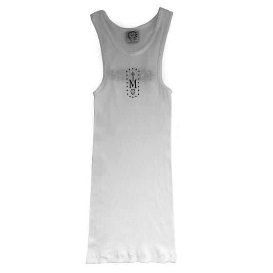 Chrome Hearts white Mapplethorpe tank. Deadstock from 2000’s. Limited and rare from the 2007 Mapplethorpe collaboration. Single front graphic Chrome Hearts Mapplethorpe on back with Chrome Hearts scroll at bottom back hemline. 100% cotton Made in USA 