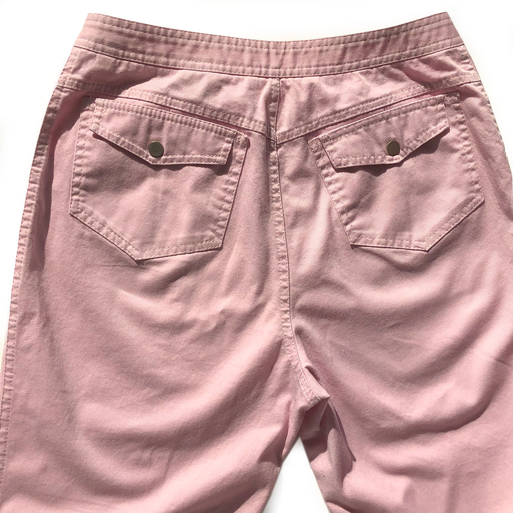 Christian Dior Pink Cargo Pants with hiigh waist flared leg and 4 pocket cargo style trousers with cargo pockets in front and back,  silver-tone metal engraved Christian Dior CD buttons, front zip closure. Silver-tone engraved metal clip for keys at front waistband