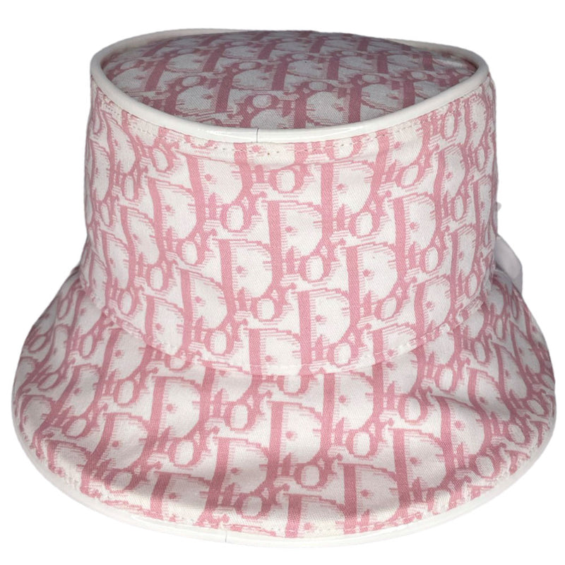 Unused Christian Dior pink monogram Girly collection bucket hat by John Galliano for Dior, spring 2004 adorned with flowers, pearls, Swarovski crystal Dior logo on brim and surrounding leather No 1 in front, patent leather piping. Made in France