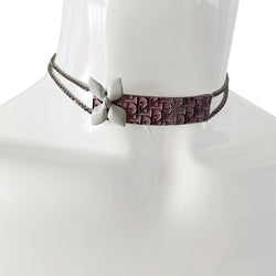 Christian Dior Pink Diorissimo enamelled metal and crystal choker From 2004 Girly collection. Silver-tone on pink enamel monogram rectangular plate with white enamel flower attached to crystal chain. Adjustable chain rear D logo clasp closure Dior logo stamp on back. 