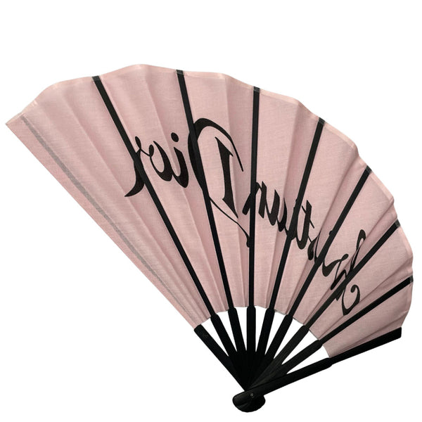 Christian Dior Folding Hand Fan Christian Dior logo printed stiff fabric Dior hand fan in pink with black bamboo. Made in France 