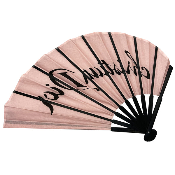 Christian Dior Folding Hand Fan Christian Dior logo printed Dior hand fan in pink with black bamboo Condition: Excellent Made in France Height (in) 13“ Width (in) 16"