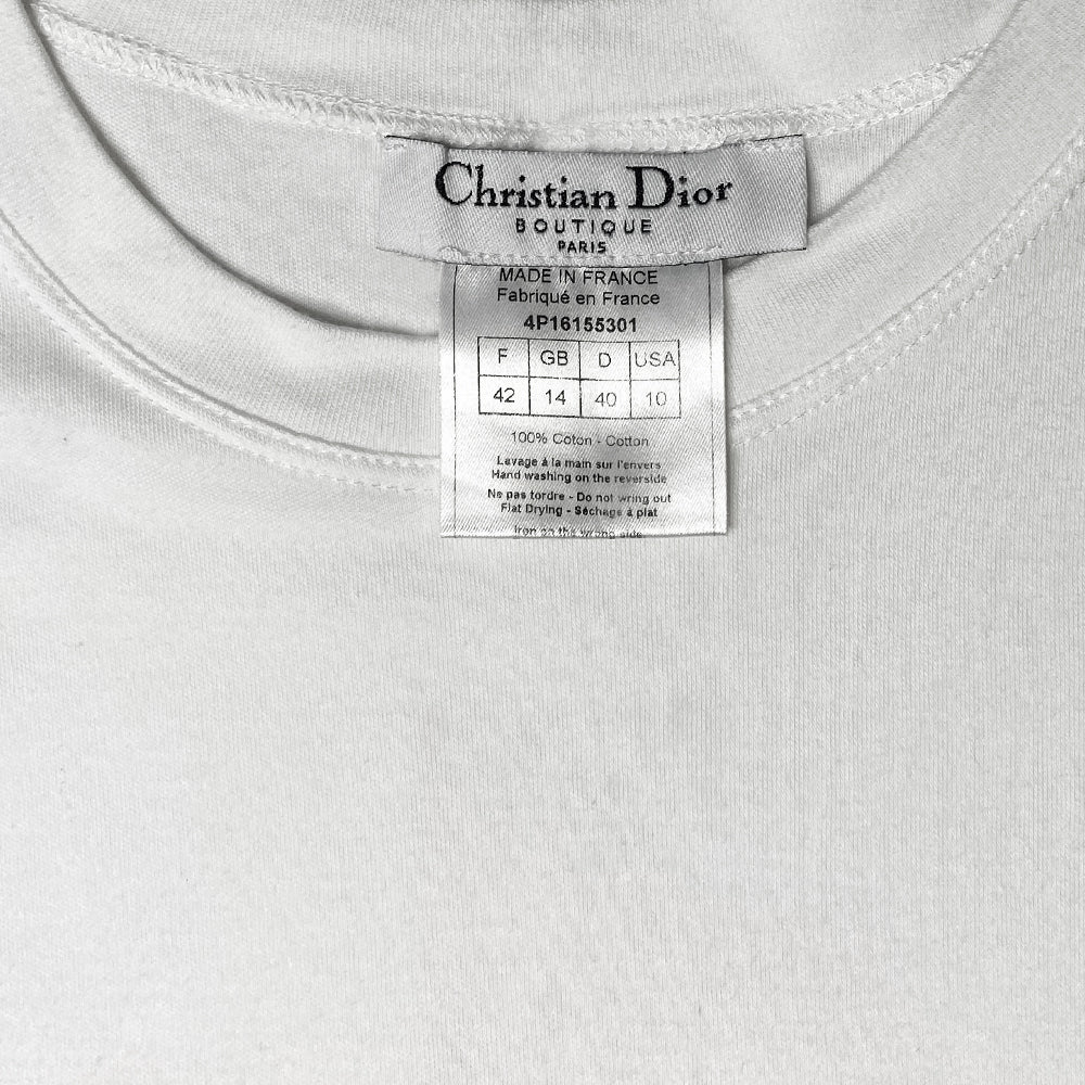 Christian Dior J’Adore Dior white crew neck sleeveless tee by John Galliano for Dior, spring 2004 with front J’Adore Dior pink monogram print and No 1 in back. Fabric: 100% Cotton. Made in France 