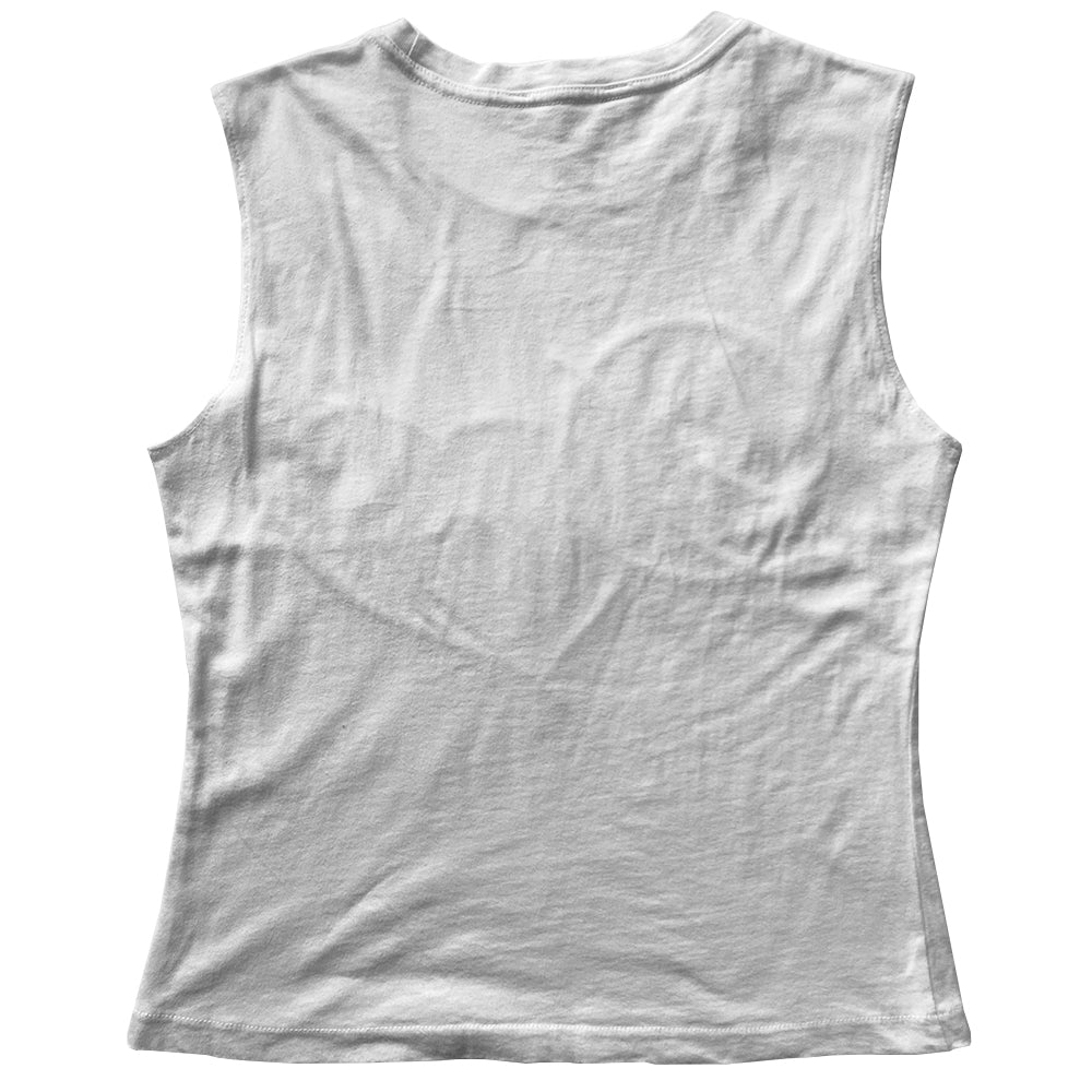 Christian Dior Diorling sleeveless all white white crew neck tee by John Galliano for Dior, summer 2003 with embroidered cursive Dior spelled out, embroidered heart, clear sequins and beading overlay that spell out Diorling. Made in France 