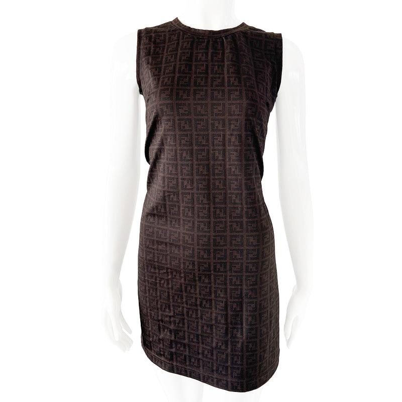 Fendi FF Monogram Zucca Stretch Knit Fabric Dress - S/M