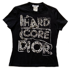 Christian Dior Hardcore Dior sequin embellished short sleeve crewneck tee Circa 2005 with sequin embellished print on front Size: 44 Color: Black with white print embellished with black sequins.
