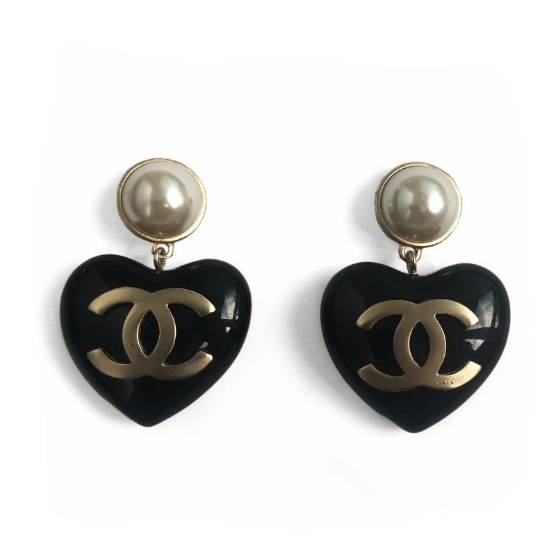 Chanel black heart earrings Clearance
