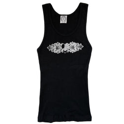Chrome Hearts black heart logo tank circa early 2000’s. Heart design at chest with Chrome Hearts logo along back neckline, Fuck You at bottom hem Tag Size: O/S Made in USA 