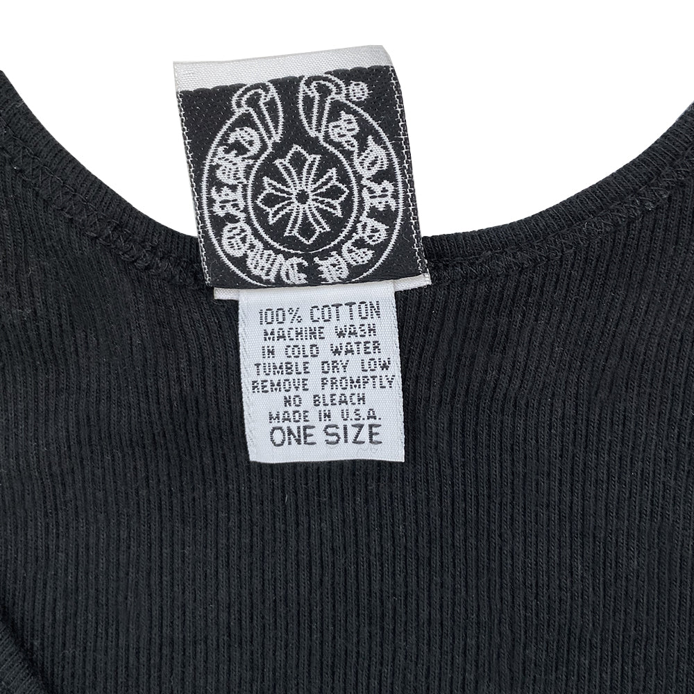 Chrome Hearts black heart logo tank circa early 2000’s. Heart design at chest with Chrome Hearts logo along back neckline, Fuck You at bottom hem Tag Size: O/S Made in USA 