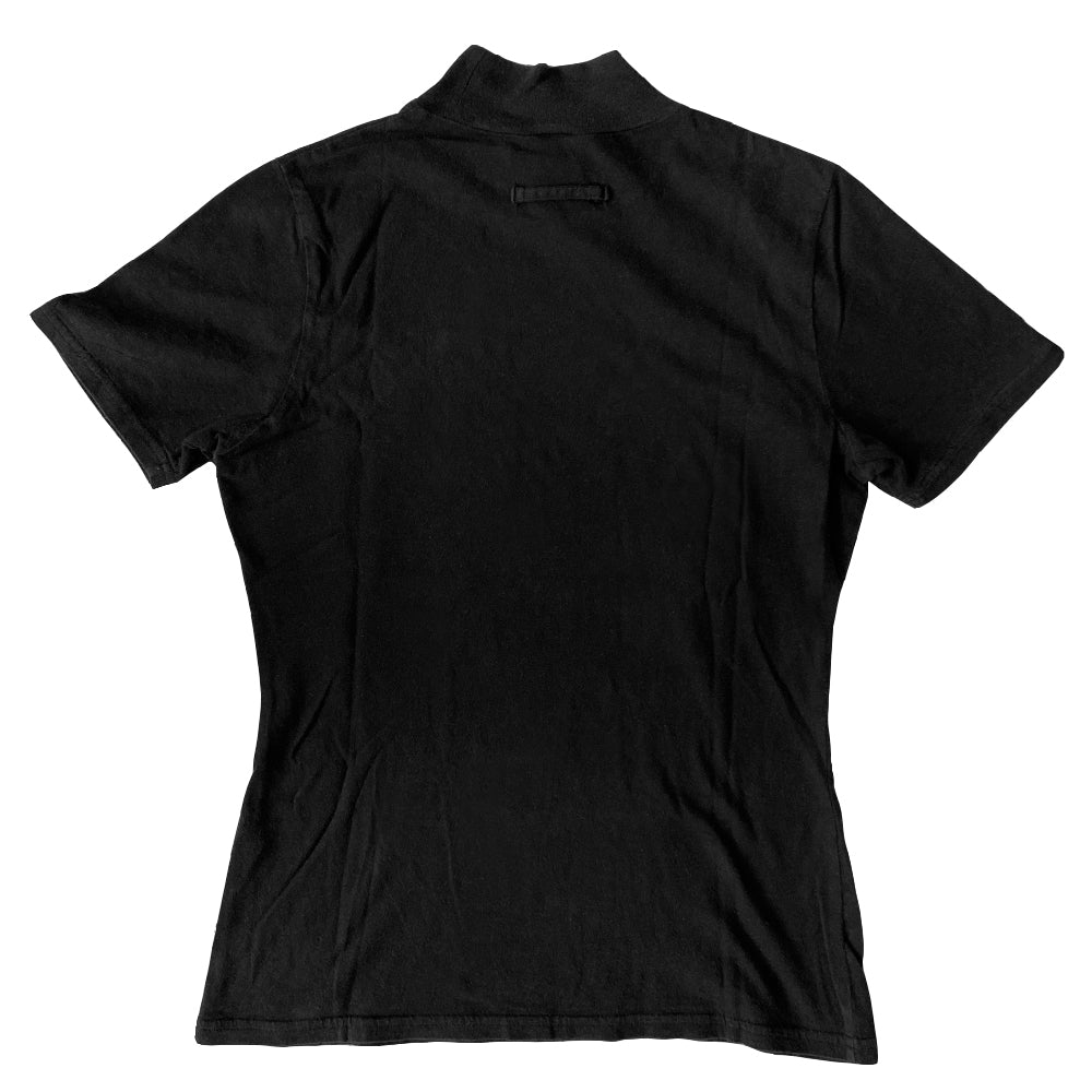 Jean Paul Gaultier Classique label black short sleeved crew neck tee with silver-tone Jean Paul Gaultier lettering front logo 