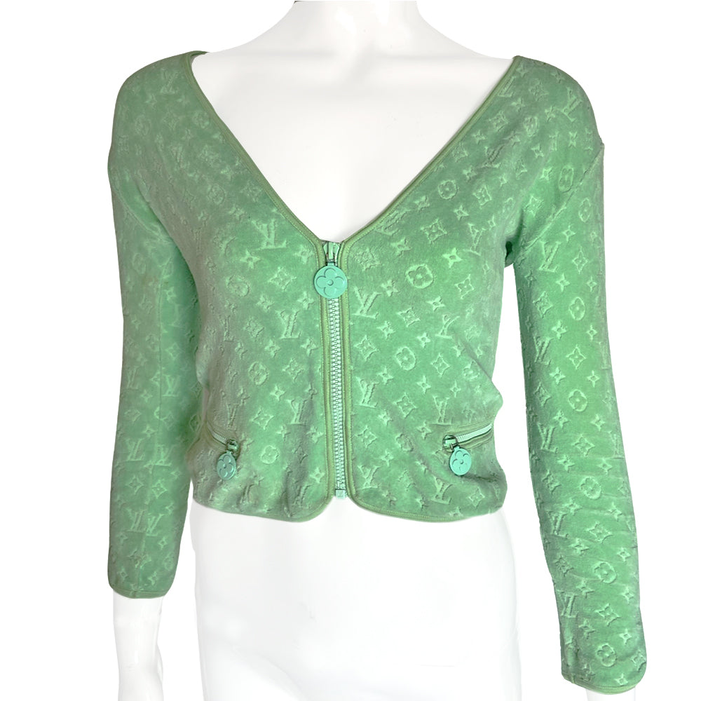 Louis Vuitton Mint Green Monogram Velour Zip Jacket - 36 – Angeles Vintage