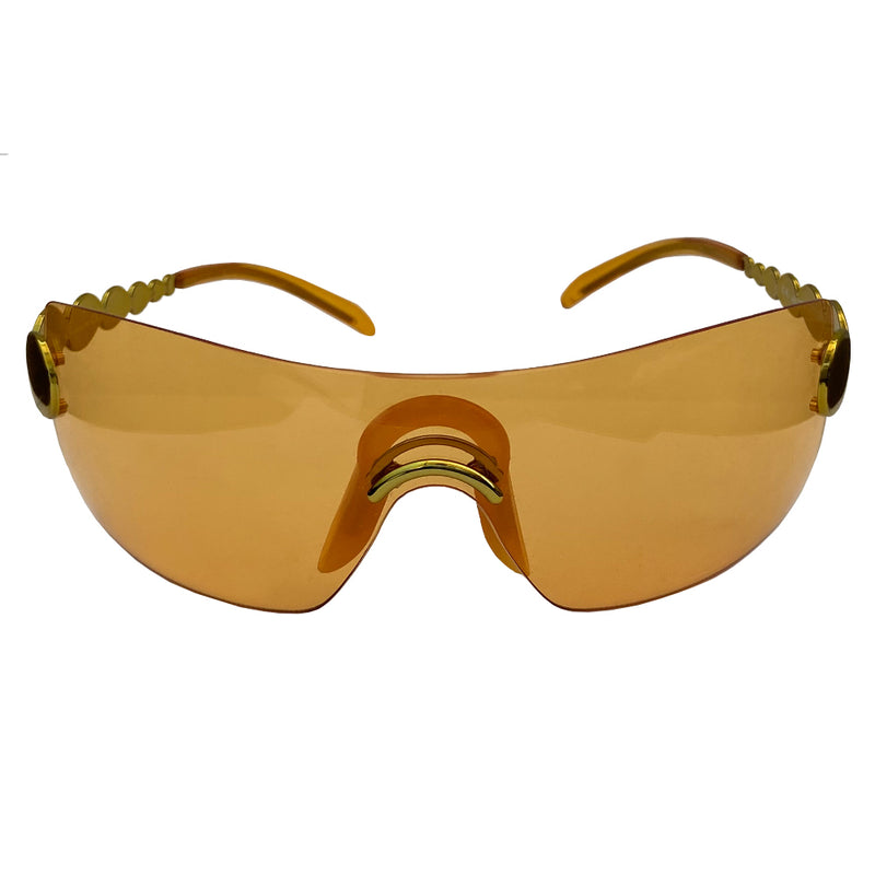 Christian Dior orange millennium sunglasses from 2001. Oversized shield lens with gold-tone hardware Dior logo engraved on arms. Excellent condition with no scratches on lens. Made in Austria. 