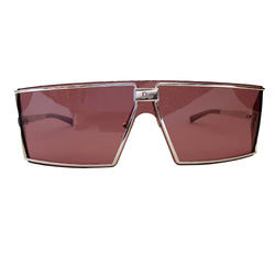 Christian Dior purple Troika sunglasses circa 1990’s. Futuristic style rectangular shape silver-tone frame and lens that wrap around to the side with Dior etched logo in center and silver-tone arms with etched Dior logos at temples. Made in Austria 