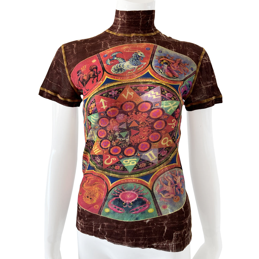 Jean Paul Gaultier 1998 Zodiac Short Sleeved Mesh Top - M